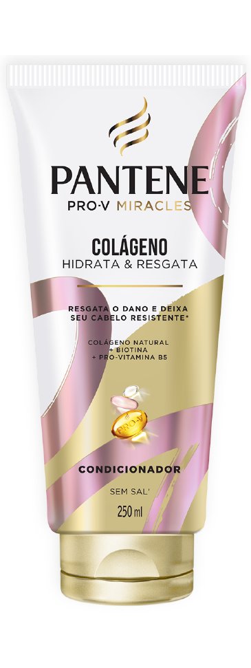Condicionador sem sulfatos Pantene com colágeno e biotina, hidrata e resgata os cabelos quimicamente tratados