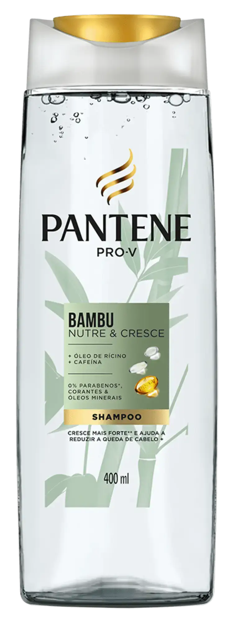 Shampoo Bambu Nutre e Cresce da Pantene com óleo de rícino e cafeína para queda de cabelo e fortalecimento