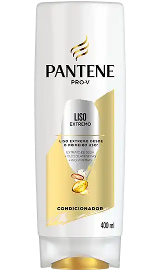Condicionador liso extremo Pantene, com extrato de seda, óleo de amêndoas e pro-vitaminas