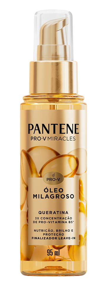 Frasco de óleo capilar milagroso, nutrição, brilho e proteção.