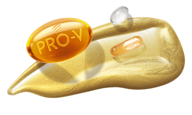 Imagem pro-V e cápsulas de vitaminas dos produtos Pantene