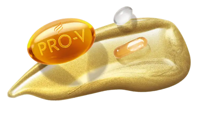 Imagem pro-V e cápsulas de vitaminas dos produtos Pantene
