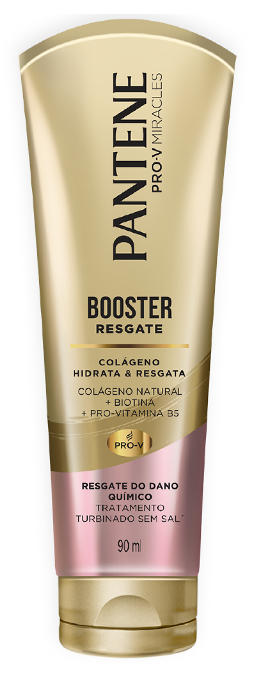 Booster Dano Químico da coleção Pantene Colágeno Hidrata e Resgata cabelos danificados por química.