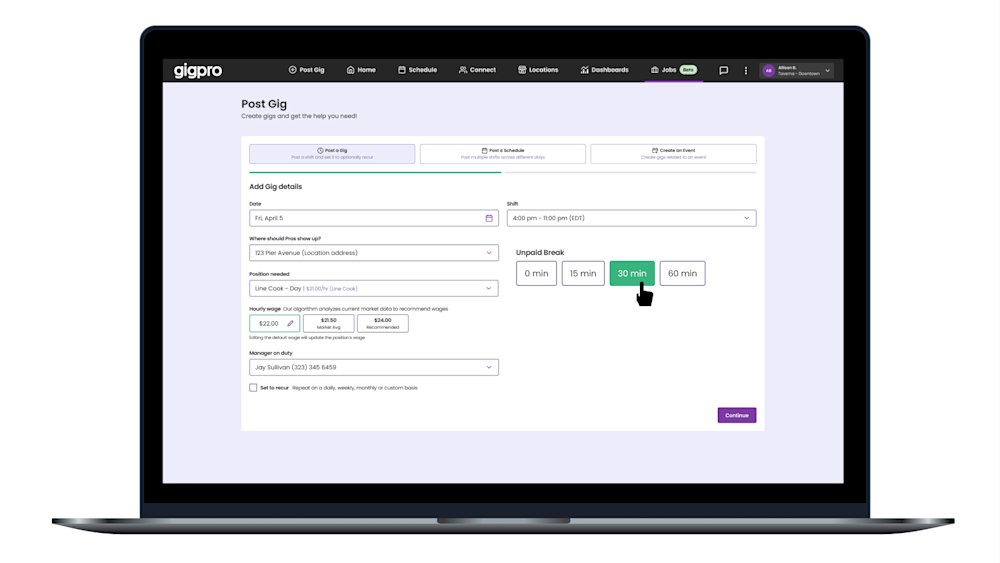 Manage unpaid breaks with a new feature update from Gigpro