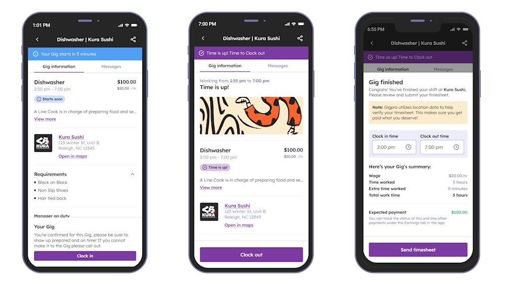Summary of details for clock out