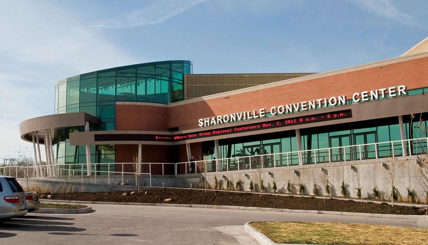 Sky photo of the outside of the Sharonville Convention Center