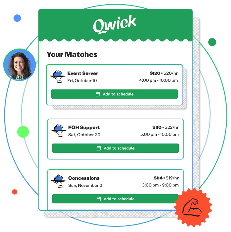 Screenshot of Qwick professional app showing gigs/jobs that match your profile