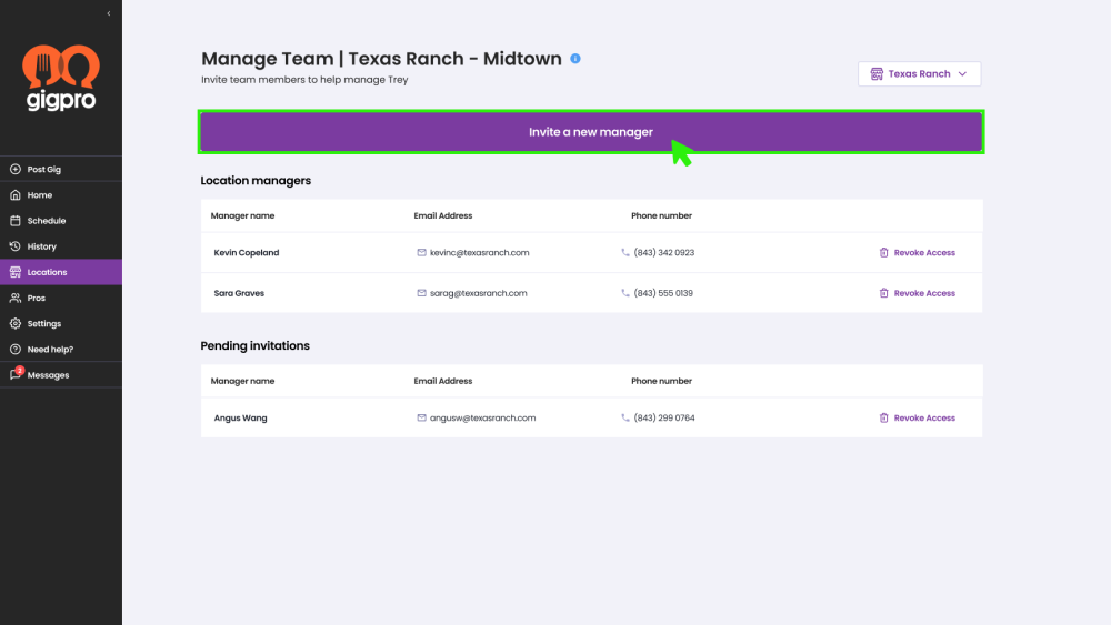 invite a new manager step two under manage teams.