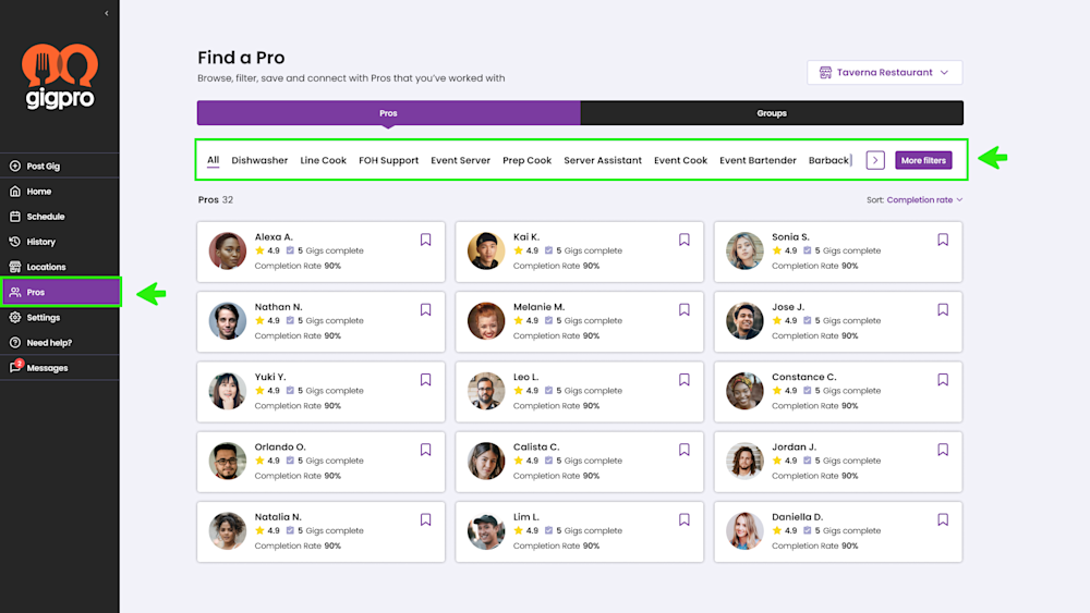 You can search for and retain the best Pros in your network to ensure you keep them coming back to cover more shifts to fill the gaps in your schedule.