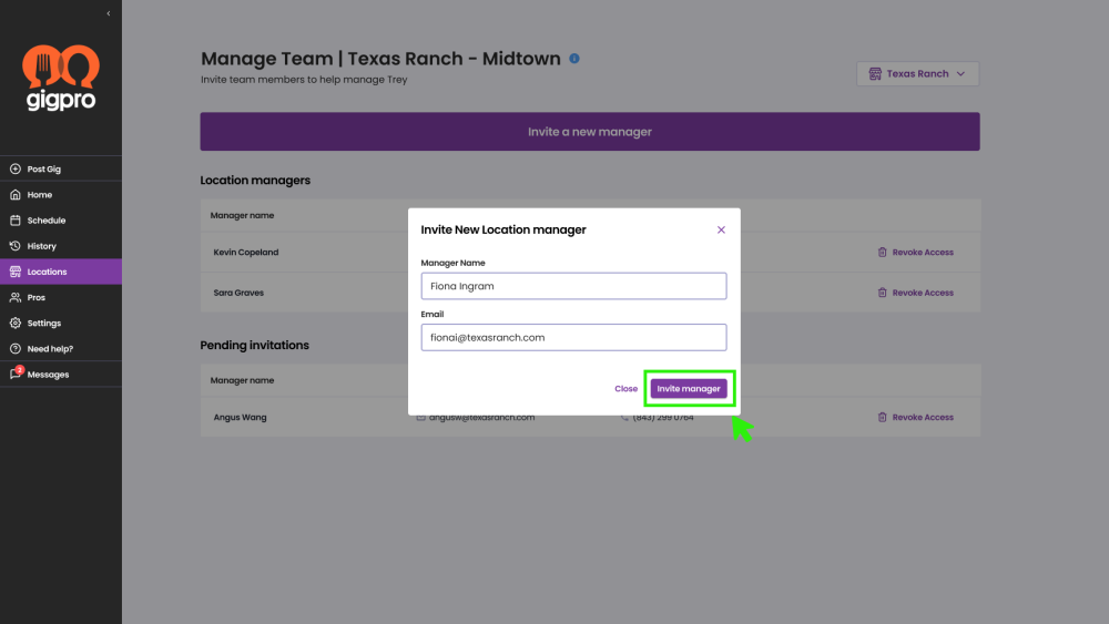 invite a new manager step three under manage teams.