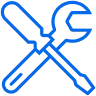 Blue crossed tools icon showing a screwdriver and wrench, representing maintenance or repair services.