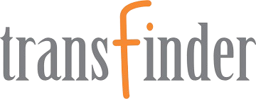 Transfinder logo with gray text and an orange stylized "f" in the center of the word.
