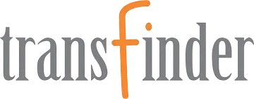 Transfinder logo with gray text and an orange stylized "f" in the center of the word.