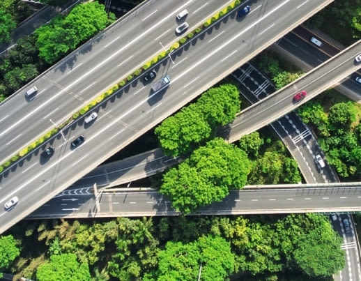 Aerial view of cars on freeway