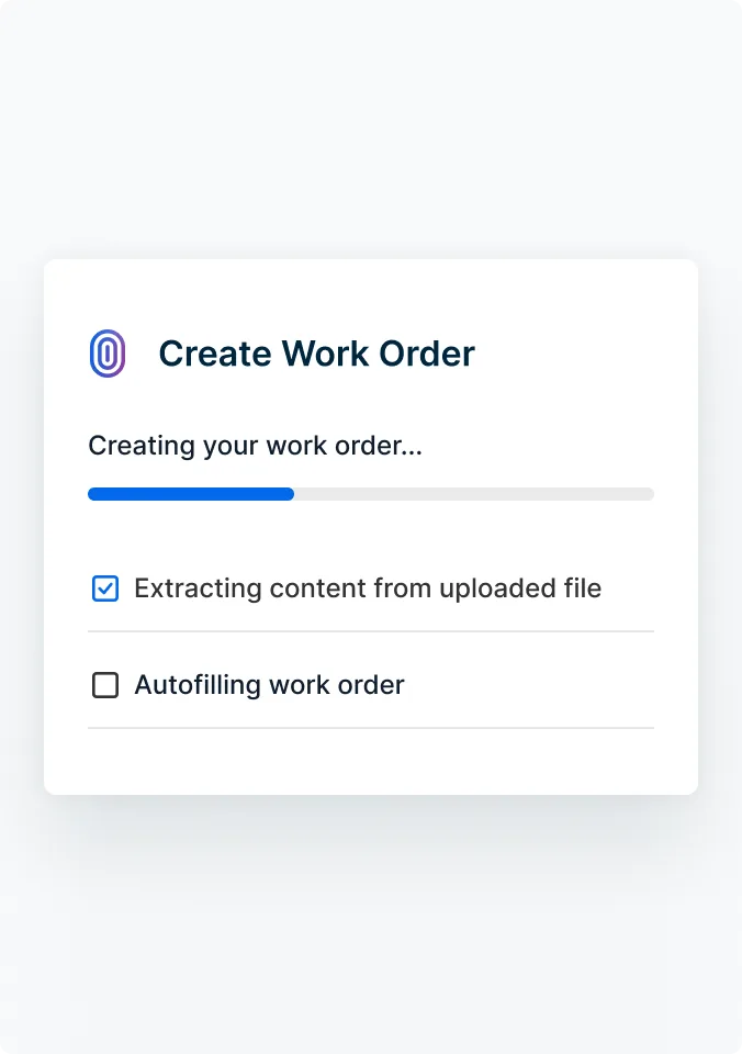 An AI populated work order pulled from an uploaded invoice.