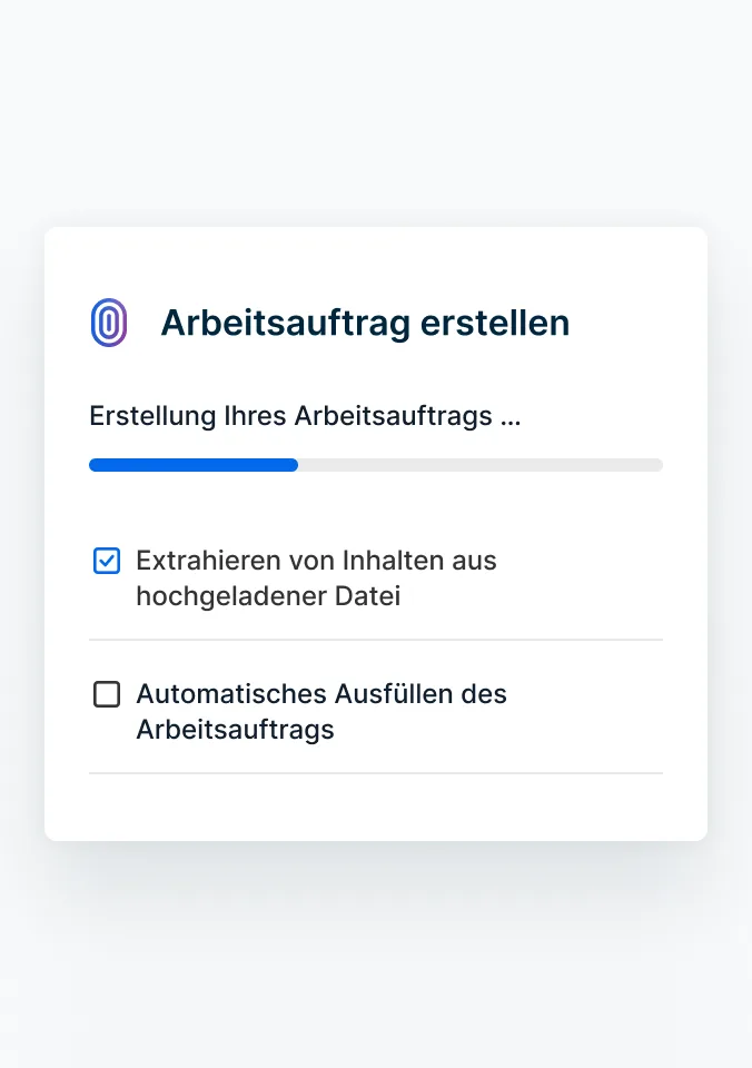 Ein von KI ausgefüllter Arbeitsauftrag, der aus einer hochgeladenen Rechnung abgerufen wurde.