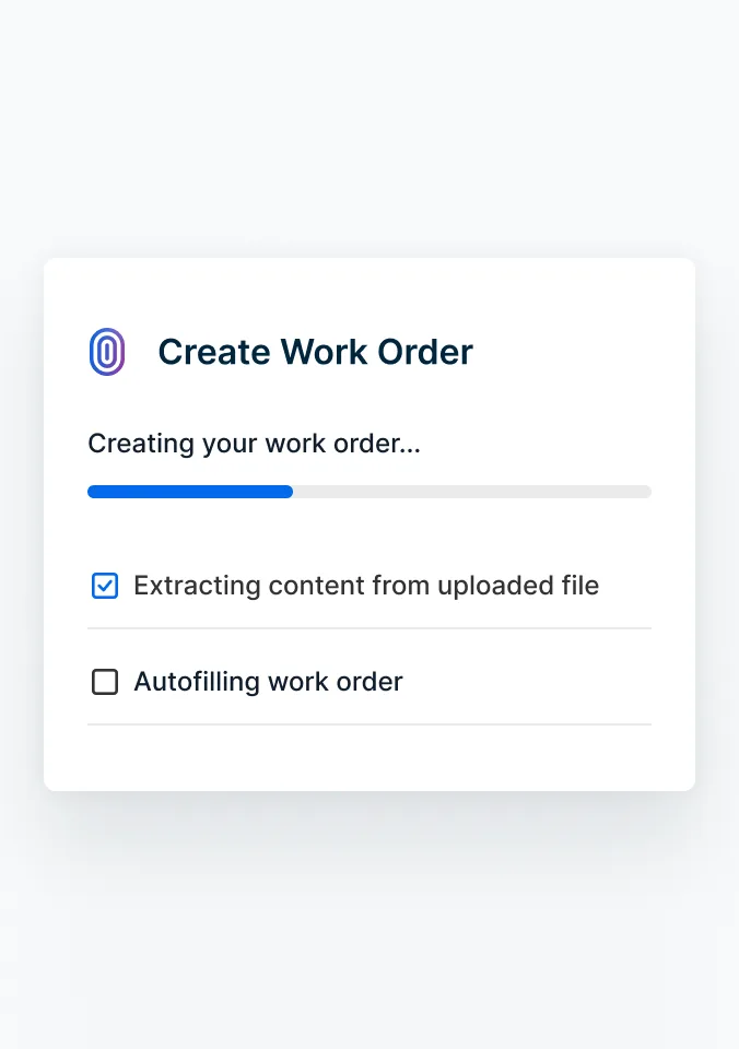 An AI-populated work order pulled from an uploaded invoice.