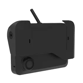 Zwart compact elektronisch apparaat met antenne, mogelijk een draadloze zender of communicatiemodule.