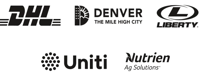 DHL logo, City and County of Denver Logo, Liberty logo, Uniti logo, mach logo