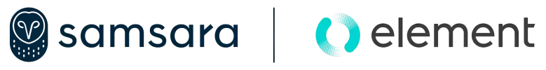 Samsara and Element logos side by side, separated by a vertical line, in dark blue and turquoise colors.