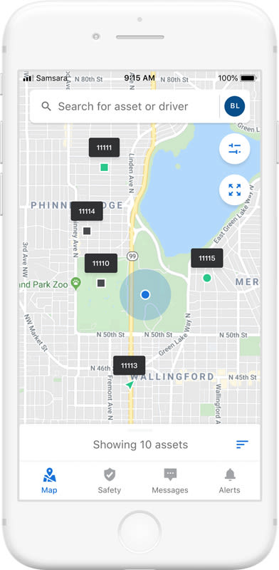 Picture of Samsara software on mobile phone using the fleet app