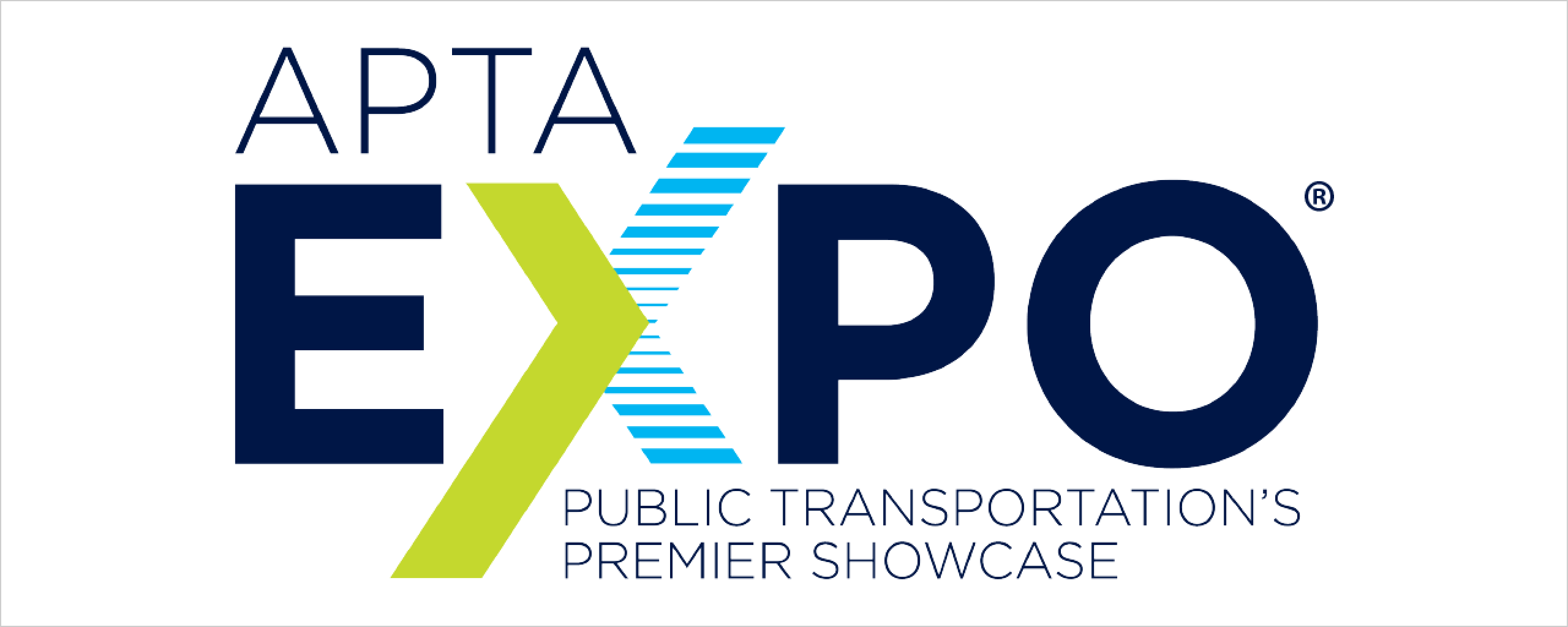 APTA EXPO logo in navy blue with green and blue accents, tagline reads Public Transportation's Premier Showcase.