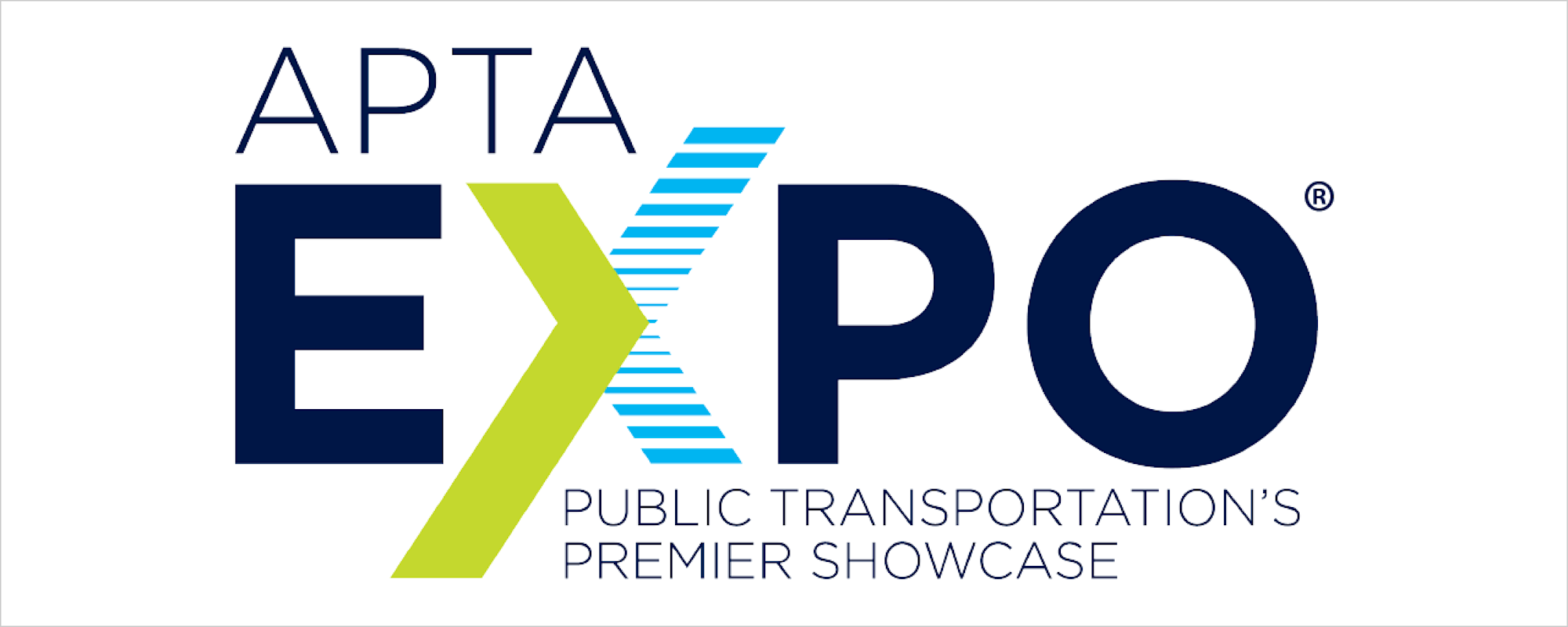APTA EXPO logo in navy blue with green and blue accents, tagline reads Public Transportation's Premier Showcase.