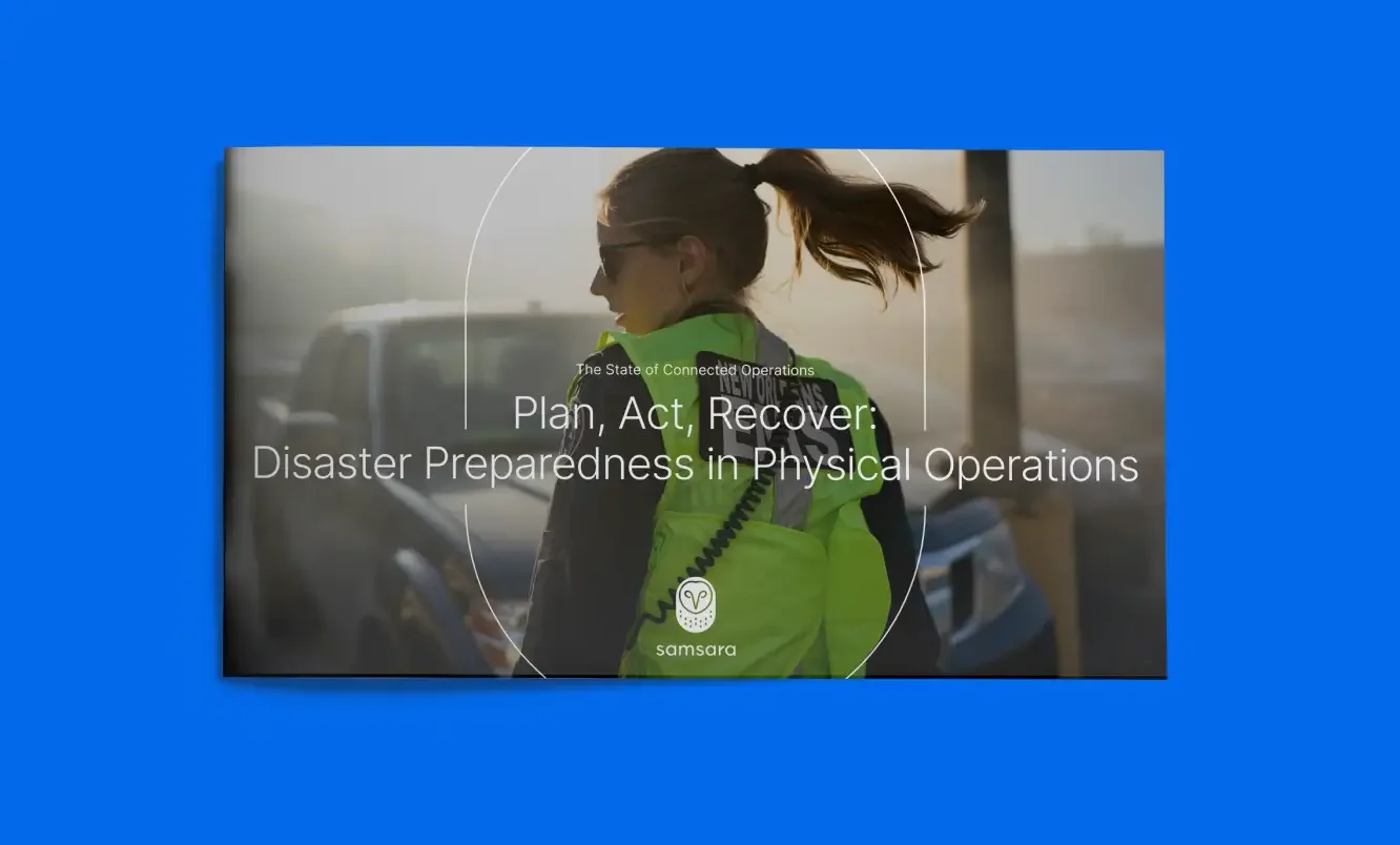 Emergency worker in bright safety vest with title "Plan, Act, Recover: Disaster Preparedness in Physical Operations"
