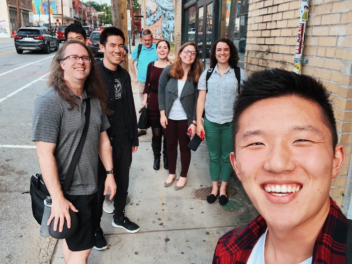ATL dev team at a team offsite (a video game arcade bar)