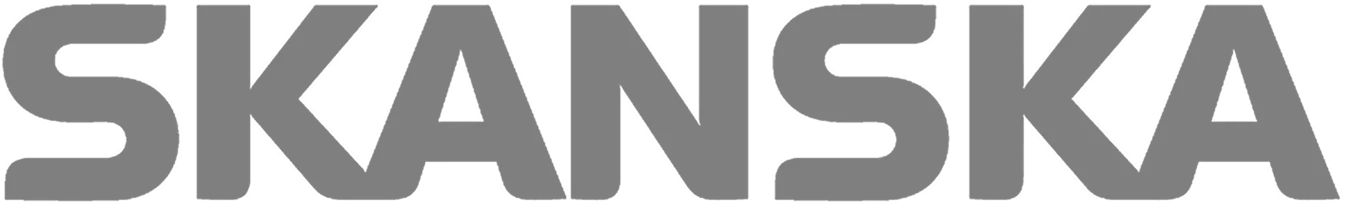 Skanska logo in gray bold uppercase letters on a white background.