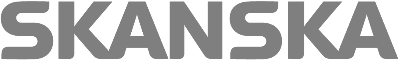 Skanska logo in gray bold uppercase letters on a white background.