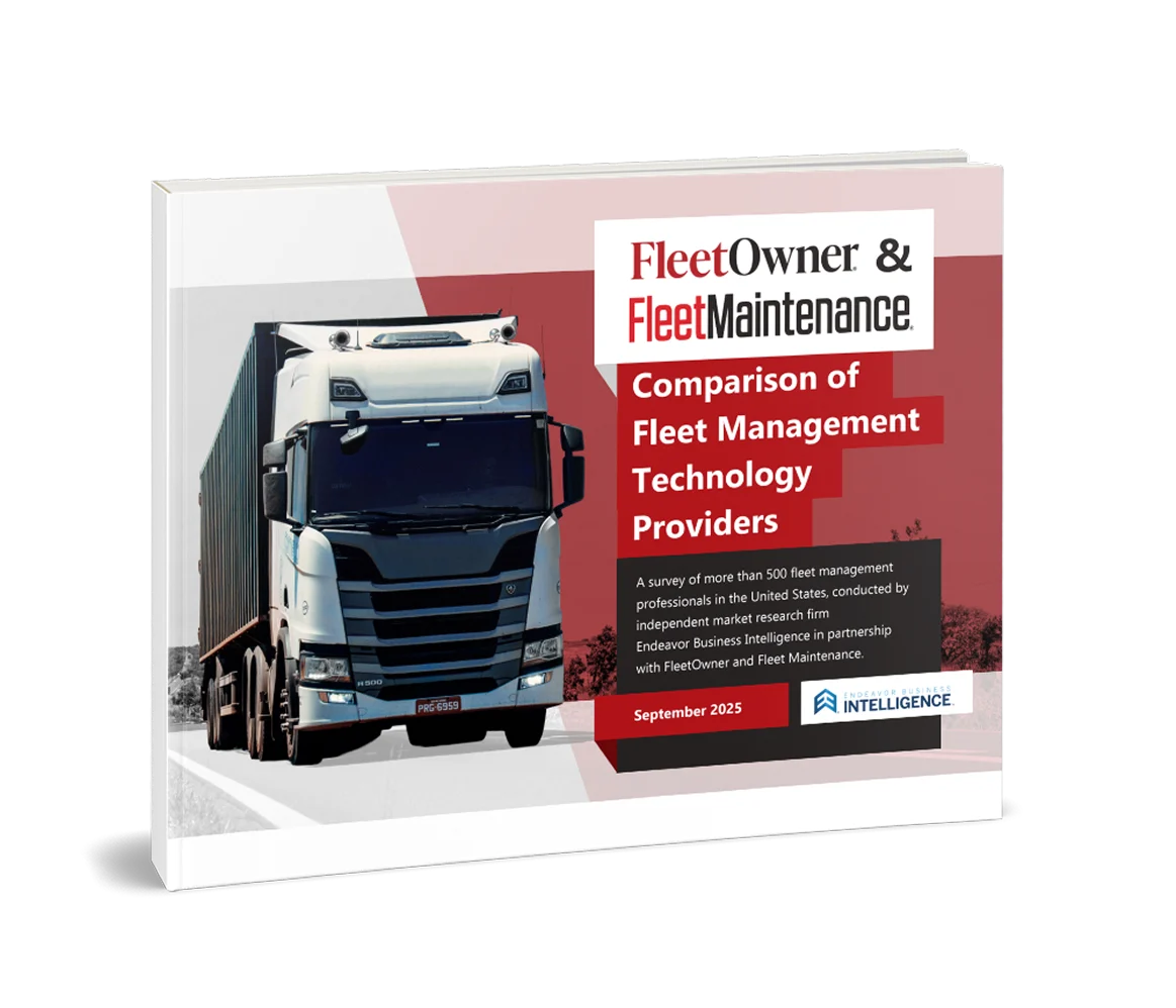 Book cover showing a white semi-truck alongside text about Fleet Management Technology Providers comparison survey.
