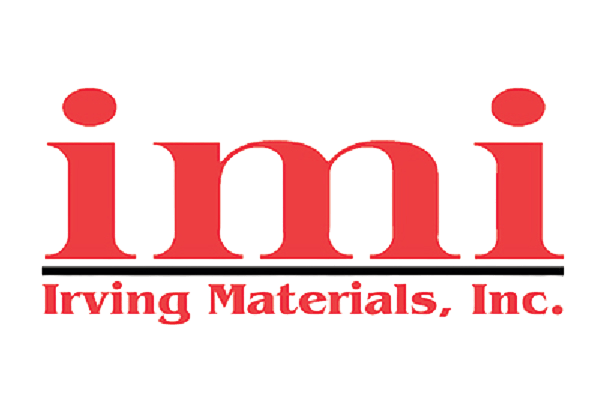 Logo IMI Irving Materials, Inc. avec des lettres rouges en gras et une ligne horizontale noire sur fond blanc.