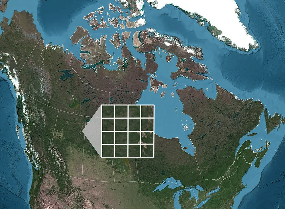 Visualization of Legal Subdivision (LSD) mapping in Canada, highlighting grid overlays across the Prairie provinces.
