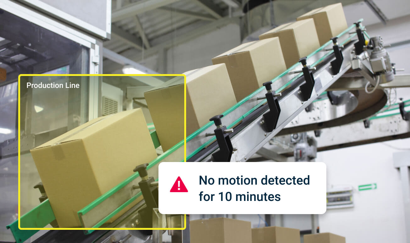 A Samsara notification alerting of production line inactivity, identified through intelligent detections.