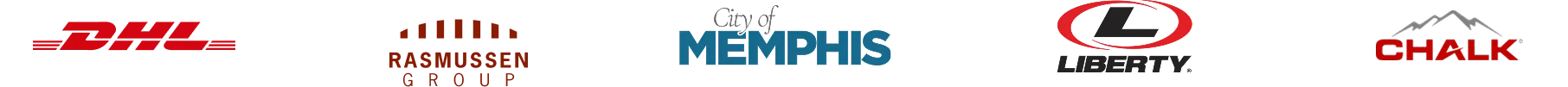 Row of corporate logos including DHL, Rasmussen Group, City of Memphis, Liberty, and Chalk.