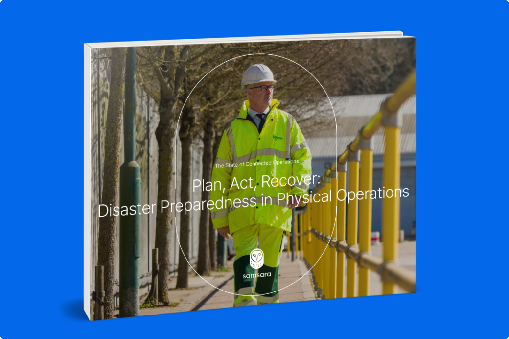 Book cover showing person in safety vest with title ‘Plan, Act, Recover: Disaster Preparedness in Physical Operations’