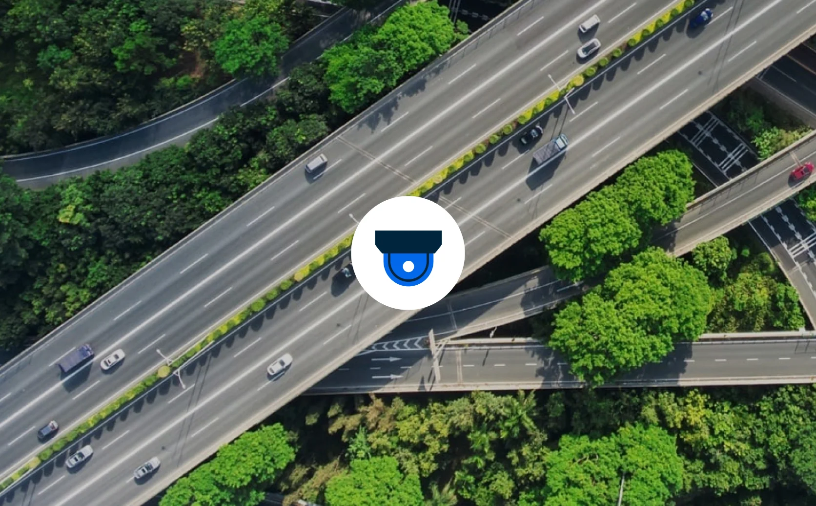 Samsara Dashboard Driver assignment UI superimposed over freeway with a birds eye view.