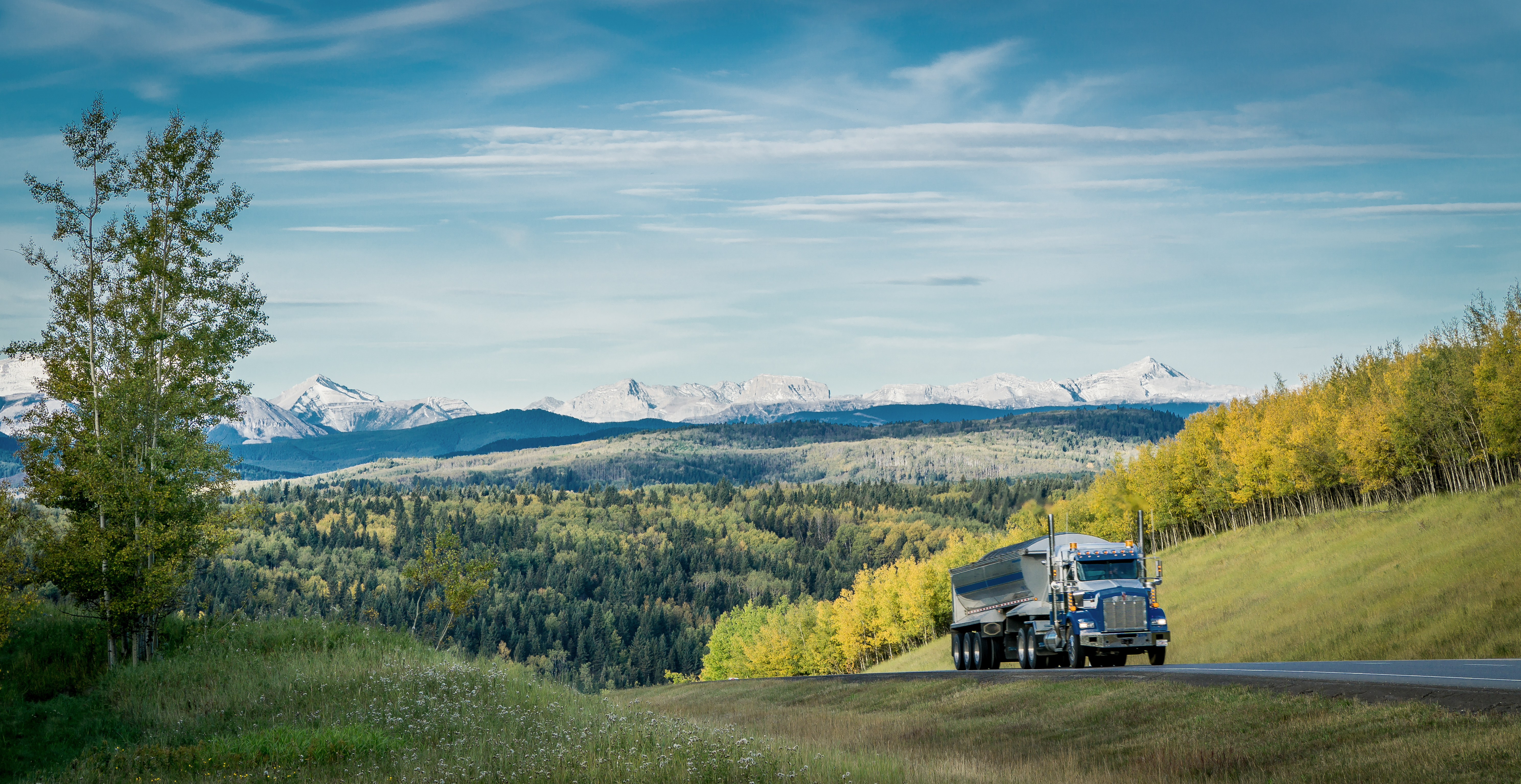 Truck driving through hills