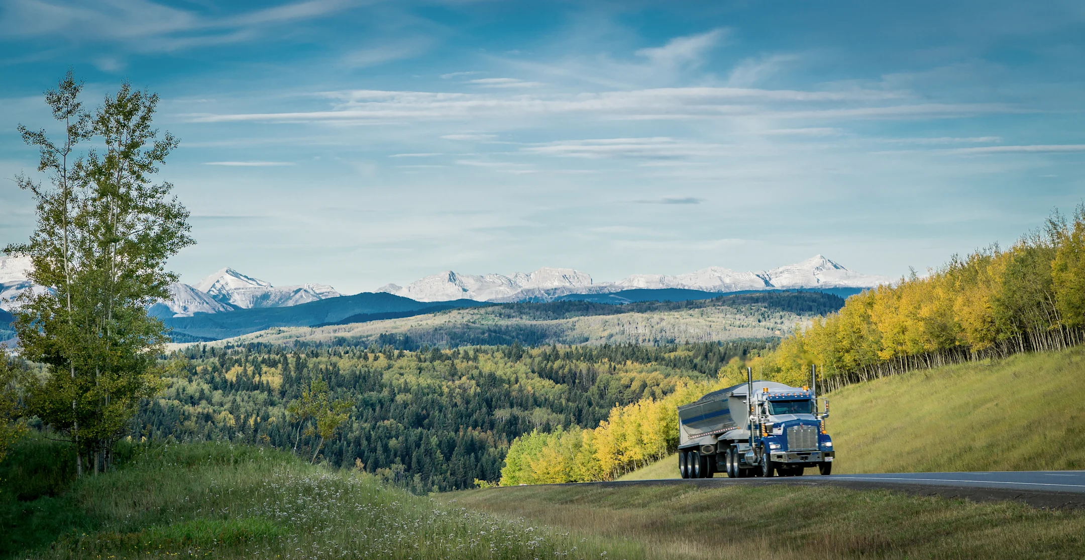 Truck driving through hills