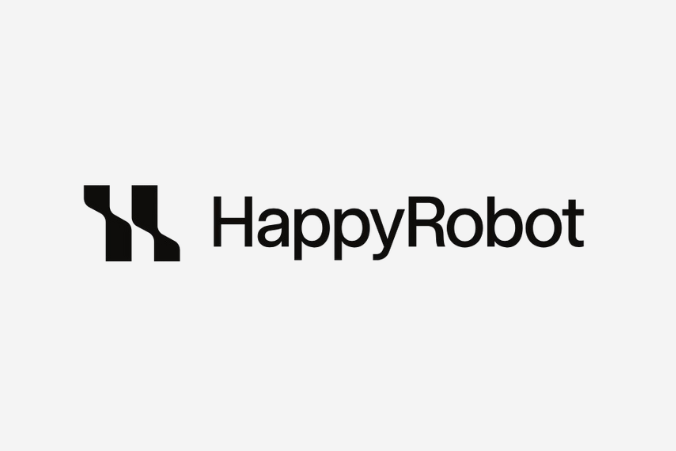 HappyRobot logo featuring a minimalist black geometric symbol next to the company name in bold typography.