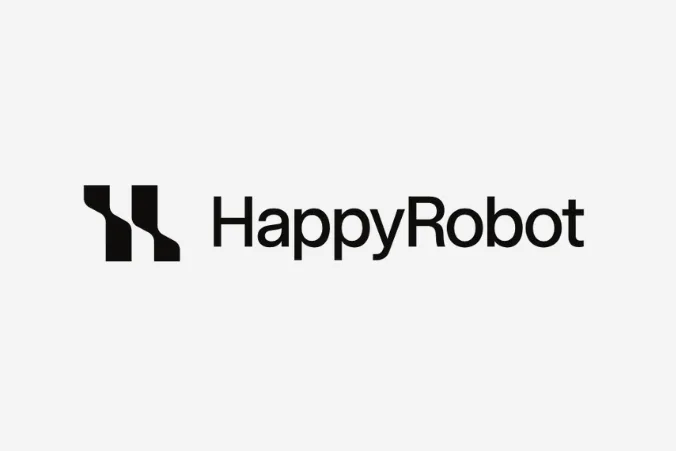 HappyRobot logo featuring a minimalist black geometric symbol next to the company name in bold typography.