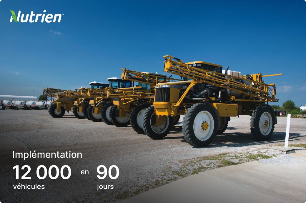 Statistiques sur les véhicules Nutrien de boîtiers télématiques d'actifs : 12 000 véhicules implémentés en 90 jours