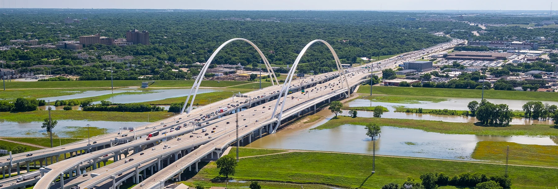 Margaret McDermott Bridge Above Flooded Trinity River in June in Dallas, Texas