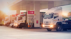 trucks at fuel stop
