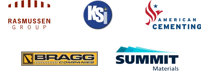 Les logos du groupe Rasmussen, KSI, American Cementing, Bragg et Summit materials