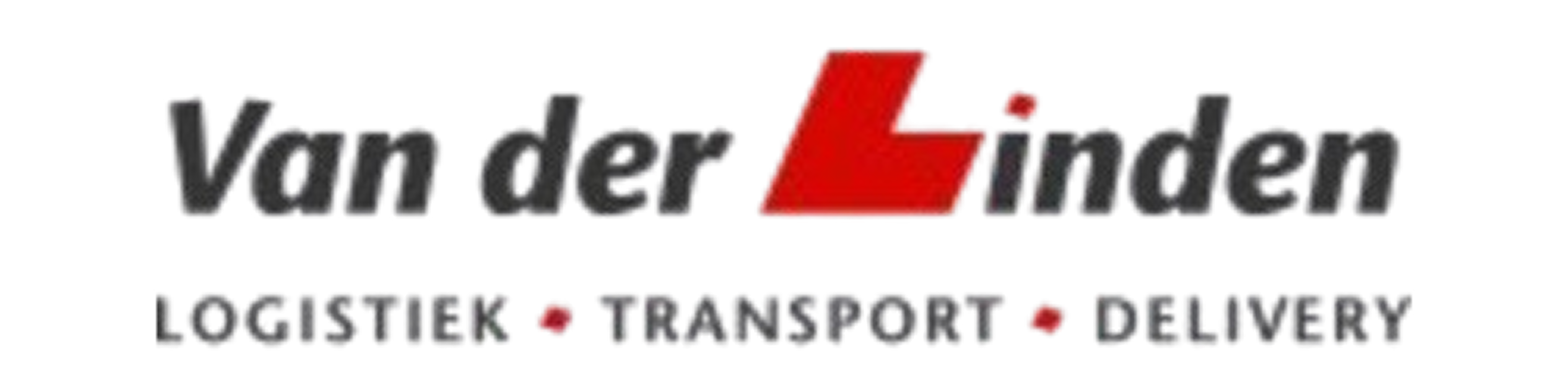Logo van Van der Linden met rode L en tekst "LOGISTIEK • TRANSPORT • DELIVERY" eronder.