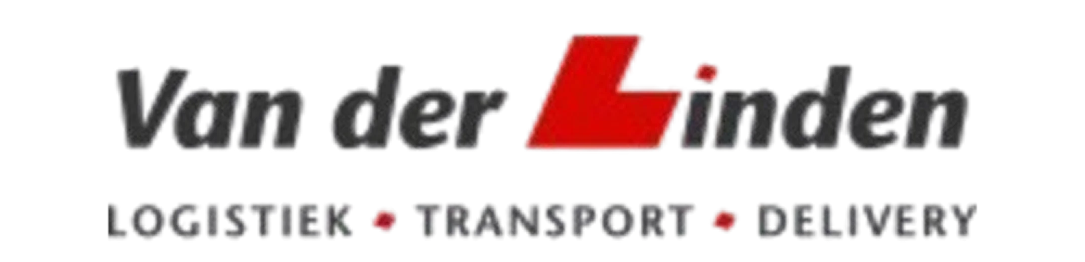 Logo van Van der Linden met rode L en tekst "LOGISTIEK • TRANSPORT • DELIVERY" eronder.