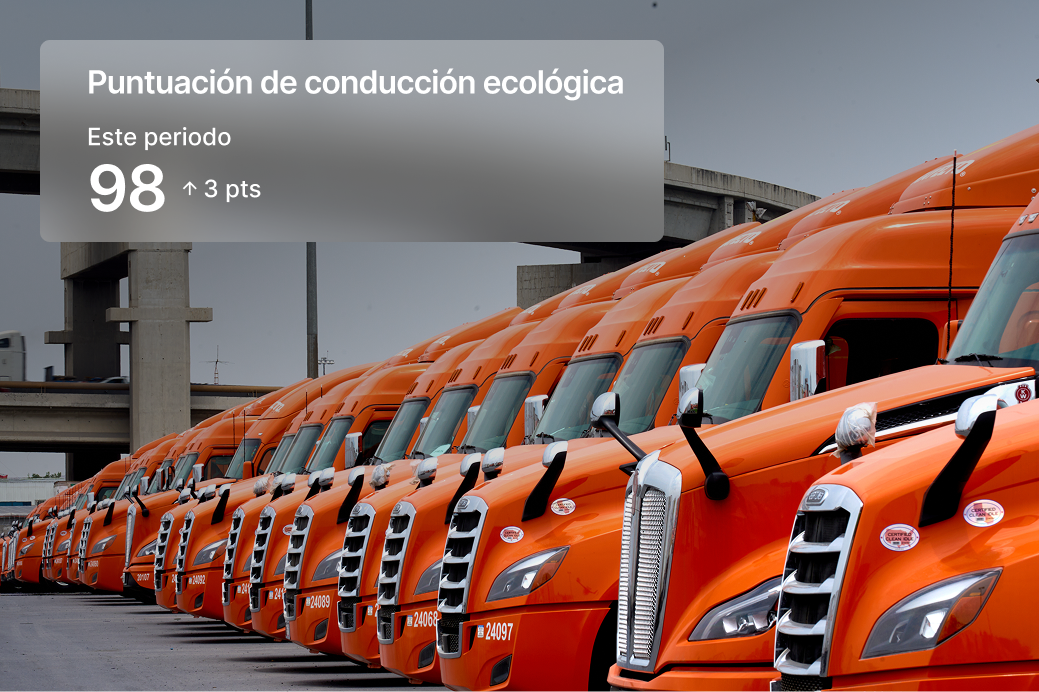 lectura de la flota de camiones "puntuación de conducción ecológica 98, suben 3 puntos"