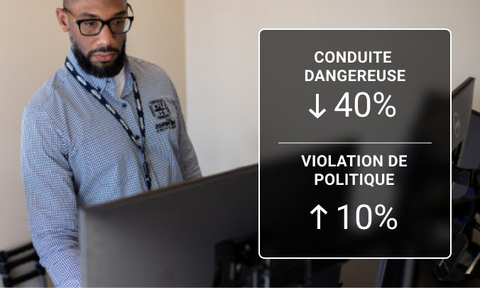 travailleur regardant un ordinateur examinant les statistiques de gestion de flotte